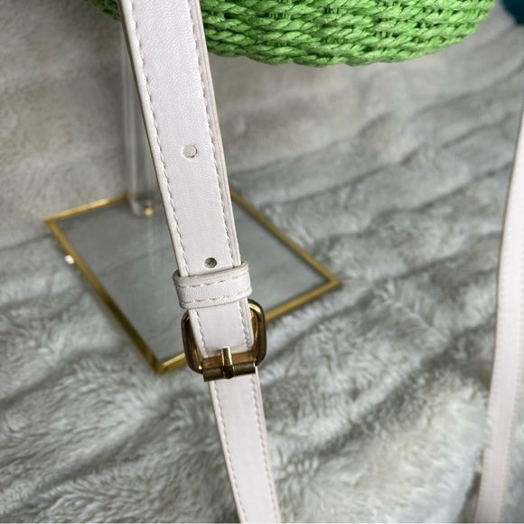 Anthropologie Raffia Green Woven Bucket Bag with Lemon Fruit Embroidery - Picture 5 of 16